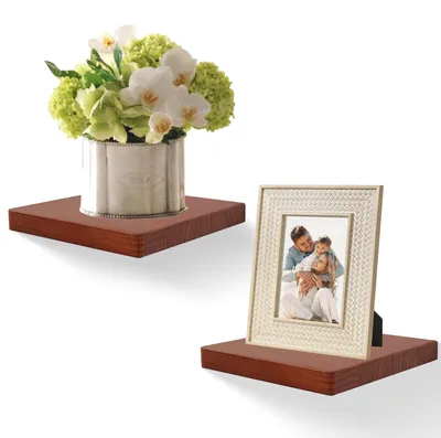 Productafbeelding van Solidchoice - Set van 2 Zwevende Wandplanken van Massief Hout