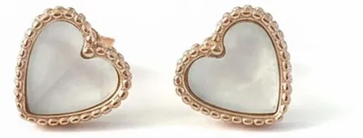 Imagen del producto de Pendientes para mujer con forma de corazón, en oro rosa con incrustaciones de nácar, fabricados en plata de ley 925, modelo BIPE047