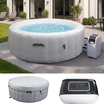 Produktbild von Whirlpool MCW-N97, 4 Personen, In-/Outdoor heizbar aufblasbar Pumpe PVC laminiert, rund Ø 180cm  grau-weiß