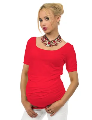 Produktbild von Umstand Shirt kurzarm T-Shirt Bluse Tunika Top Bauch Stretch rot L/XL