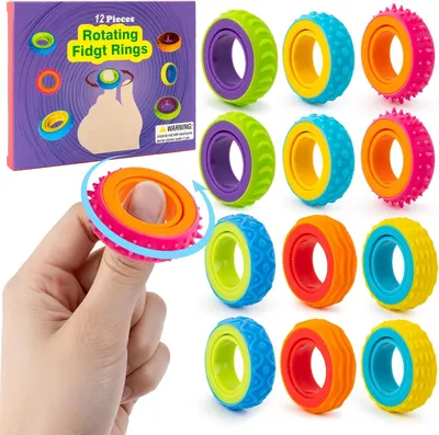 Produktbild von Fidget-Spielzeuge, sensorische Ringe – Set mit 12 Stück – Anti-Stress-Spielzeug – Stressringe