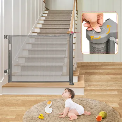 Image de Barrière de sécurité Rollo 0-150cm Barrière de sécurité escamotable pour bébés et animaux gris