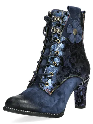 Produktbild von Laura Vita Damen Schnürstiefelette mit floralen Details Alcbaneo 141, Größe:40 EU, Farbe:Blau
