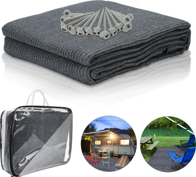 Image de Tapis d'auvent Izrielar 300 x 500 cm HDPE résistant aux UV Perméable à l'eau Respirant Pour tente, caravane et pique-nique