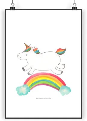Produktbild von Mr. & Mrs. Panda Bild Einhorn Regenbogen DIN A4 - Weiß - Geschenk, wanddeko, Erwachsenwerden, Kunstdruck, Unicorn, Poster, drucke, Glitzer, Plakat, Einhornpower
