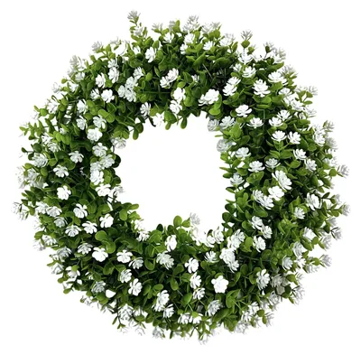 Produktbild von Wiederverwendbarer künstlicher Blumenkranz aus Eukalyptus, künstlichem Grün und bunten Blumen – ideal für Feiertage, Hochzeiten, als Dekoration für Haustür und Kaminsims.