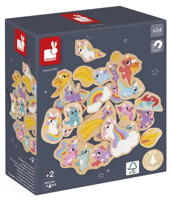 Immagine prodotto di Janod magneti in legno giocattolo unicorni drago magnete set 24 pezzi