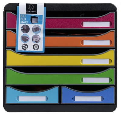 Immagine prodotto di Cassettiera Exacompta BIG BOX MAXI 6 cassetti aperti Iderama arcobaleno