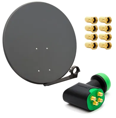 Produktbild von PremiumX SAT Anlage 80cm Antenne GreenDiamond Quad LNB 8x F-Stecker