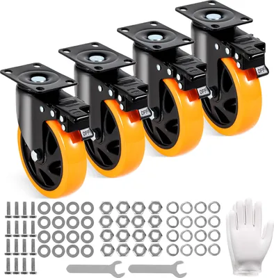 Zdjęcie produktu dla Kółka meblowe VEVOR zestaw 4 kółek skrętnych PVC φ127 mm kółka o nośności 816 kg kółka transportowe z hamulcami A/B kółka skrzynkowe 360° skrętne kółka do dużych obciążeń do domów biur pracowni fabryk