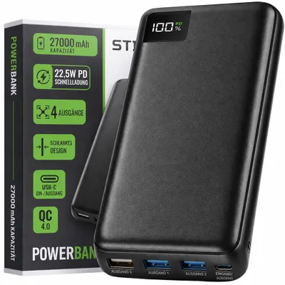 Produktbild von Strex Powerbank 27000mAh - 22,5W Schnelllade Powerbank mit USB C und USB A Anschlüssen | Universal Tragbare Powerbank mit LED Anzeige für iPhone und Samsung, KI-generiertes Bild