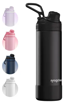 Immagine prodotto di Borraccia termica da 750 ml, acciaio inossidabile, nera, a prova di perdite, senza BPA, a doppia parete e isolamento sottovuoto
