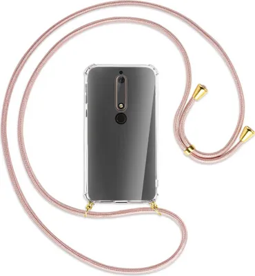 Produktbild von Handykette Backcover-Schutzhülle mit Band (Metall goldfarben) für Nokia 6.1 - roségold