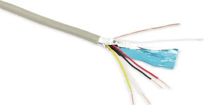 A close-up, angled view of a cut cable showing its internal wires.