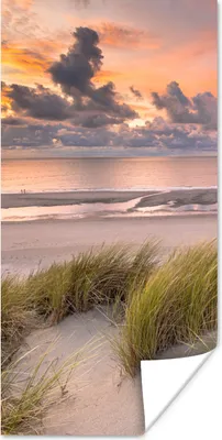 Produktbild von MuchoWow® Poster Sonnenuntergang - Düne - Strand - Pflanzen - Meer 75x150 cm - Dekoration für die Wände