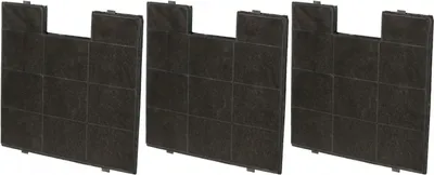 Three charcoal filters are arranged side-by-side against a white background.
