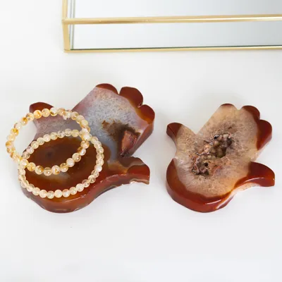 Produktbild von Hamsa Hand der Fatima Schale Achat Naturstein geschnitzt Deko Teller Schmuckablage Nr. 109