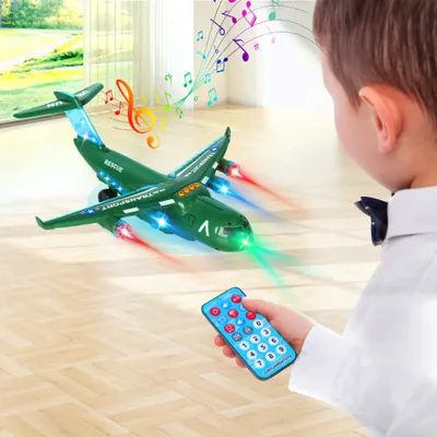 Image de Jouet avion avec télécommande infrarouge Jouet avion hélicoptère avec lumières LED et musique, cadeau pour enfants de 3,4,5,6 ans et plus (Vert)