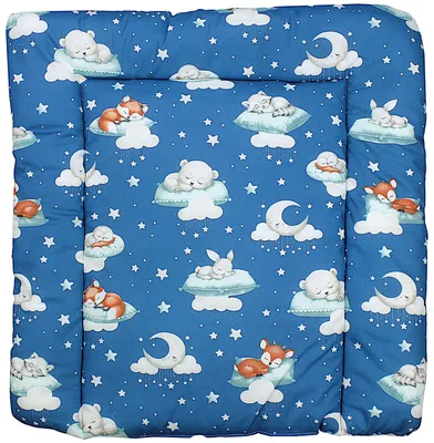 Produktbild von TupTam Baby Wickeltischauflage mit Baumwollbezug Gemustert, Farbe: Schlafende Baby Tiere / Dunkelblau, Größe: 70 x 60 cm