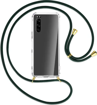 Produktbild von Handykette Backcover-Schutzhülle mit Band (Metall goldfarben) für Sony Xperia 5 - dunkelgrün