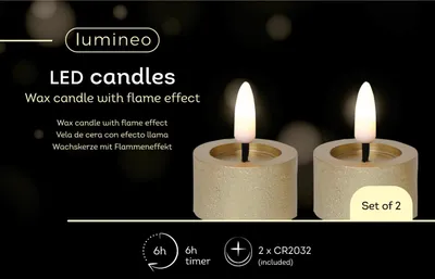 Produktbild von LED Teelichter mit Timer 4,4x5cm Wachs Gold / Warmweiß 2 Stück