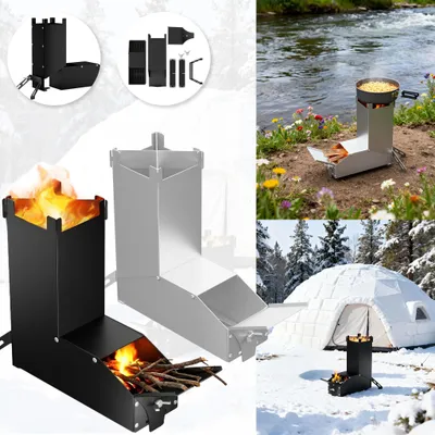 Produktbild von NAIZY Raketenofen Edelstahl Schwarz, Tragbarer Holzofen Raketenofen, Outdoor Kocher für Picknick Garten Wandern Terrasse Camping, mit Tragetasche