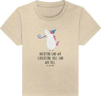 Produktbild von Mr. & Mrs. Panda Babyshirt Einhorn Party 12. - 18. Monat - Natural Raw - Geschenk, Organic Baby T-Shirt, Disco, , Unicorn, Einhörner, Club, Öko, Top, Konfetti