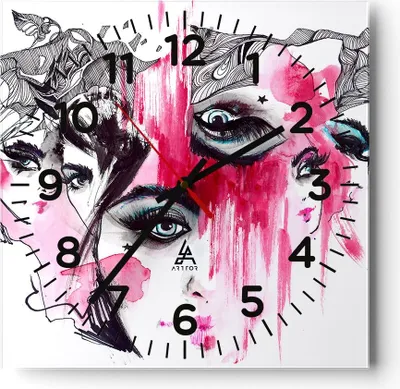 Produktbild von Wanduhr - Quadrat - Glasuhr - Frauen Gesichter Augen illustration - 30x30cm - Schleichendes Uhrwerk - Lautlos - zum Aufhängen bereit - Dekoration Modern - Wanddekoration aus Glas - C4AC30x30-3095