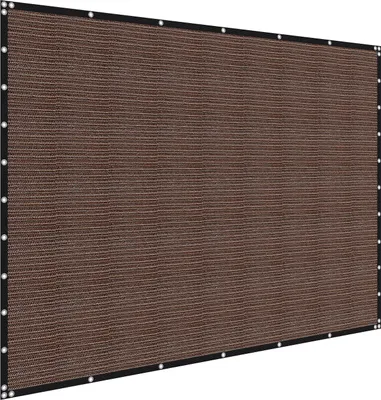 Zdjęcie produktu dla SucceBuy 90% osłona przeciwsłoneczna z tkaniny (305 x 366 cm) z oczkami ze stali nierdzewnej, plandeka przeciwsłoneczna wykonana z materiału HDPE 140 g/m², idealna na patio, do ogrodu i na podwórko (brązowa)
