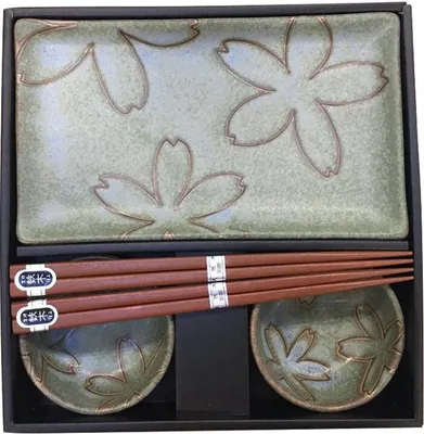 Produktbild von Japan Sushi Set mit Blumenmotiv hellgrün 6 Stück