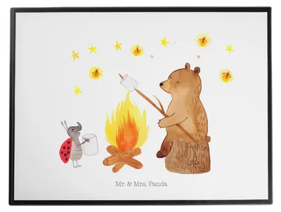 Produktbild von Mr. & Mrs. Panda Schreibunterlage Bär & Marienkäfer Lagerfeuer - Weiß - Geschenk, schreibtischunterlage, tischauflage, Teddy, tischschutz, schreibtischunterlagen