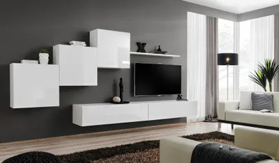 Produktbild von Weiß Wohnwand tv Ständer Sideboard Komplett Modern Wohnzimmer Regale Holz Neu
