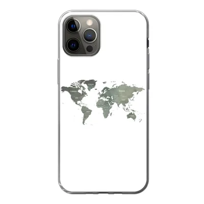 Produktbild von MuchoWow® Handyhülle Schutzhülle Hülle für iPhone 12 Pro Weltkarte - Grün - Weiß Silikon Softcase Handy Hülle - Abdeckung