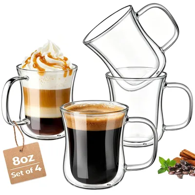 Doppelwandige Kaffeegläser, 4er-Set, 240 ml, mit Henkel