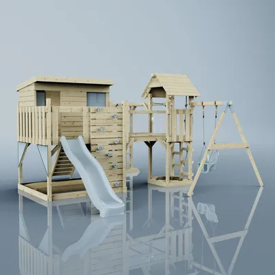 Produktbild von OutdoorToys Spielturm Inga aus Holz in Blau Babyschaukel