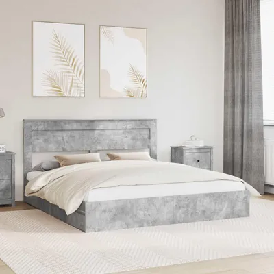 Obrázok produktu pre Maison Exclusive – Úložná posteľ, farba betónová šedá, rozmer 200 x 200 cm, materiál: drevovláknité dosky