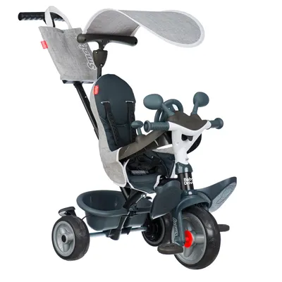 A studio shot of a Smoby Baby Driver tricycle on a white background.