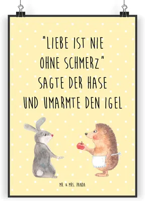 Produktbild von Mr. & Mrs. Panda Bild Hase Igel DIN A5 - Gelb Pastell - Geschenk, Plakat, Trösten, Wandbild, Liebe Spruch, kunstdruck poster, drucke, wanddeko, und, Lustige Sprüche