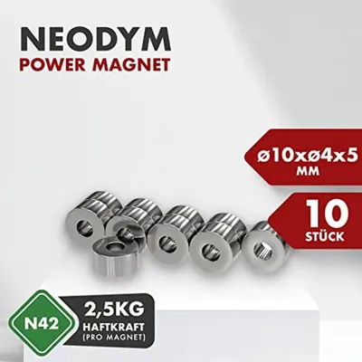 Ringmagnet 10 x 5 mm - Extra starker Neodym-Magnet für Whiteboard und Pinnwand
