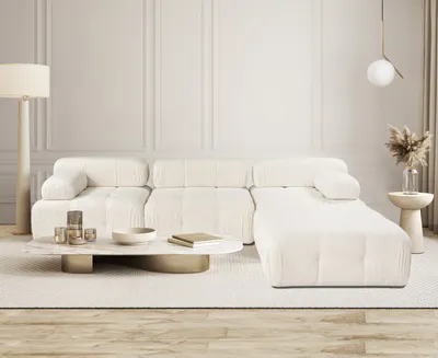 Produktbild von Hanah Home, Doblo 3 Seater with Pouffe ( L1-O1-1R-Pouffe) - Cream, Ecksofa, BUCHENHOLZ / SPANPLATTEN, Creme, 315x210 x 105 x 80 cm