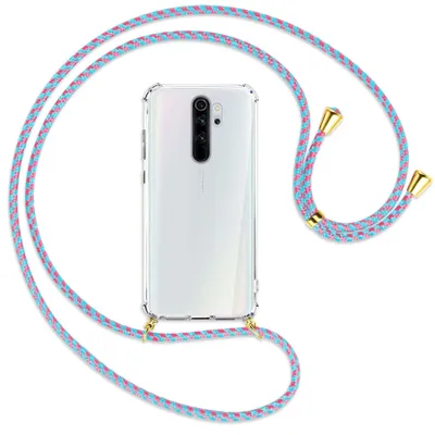 Produktbild von Handykette Backcover-Schutzhülle mit Band (Metall goldfarben) für Xiaomi Redmi Note 8 Pro - pink/mint
