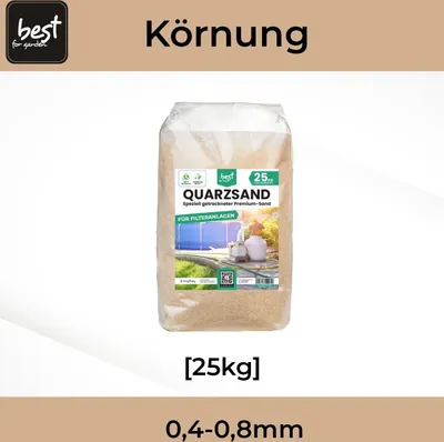 Produktbild von 25 kg Quarzsand für Sandfilteranlage, feinkörniger Filtersand (0,4-0,8mm) – Ideal für Pool, Schwimmbad, Swimmingpool – Hochwertiger Sand für Filteranl