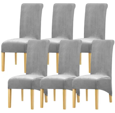 Stretch-Stuhlhülle Samt grau 6er-Pack für Esszimmer