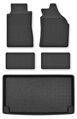 Imagen del producto de Alfombrillas de goma + bandeja de maletero para Volkswagen Caravelle T6 2015-2024 – juego de 5 piezas, negras, a medida – Wielganizator Semi-Universal