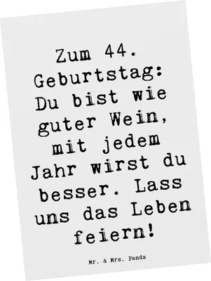 Produktbild von Mr. & Mrs. Panda Postkarte Spruch 44. Geburtstag - Weiß - Geschenk, Happy Birthday, Glückwunsch, Meilenstein, Ansichtskarte, Geburtstagsspruch, liebevoller, Designkarte