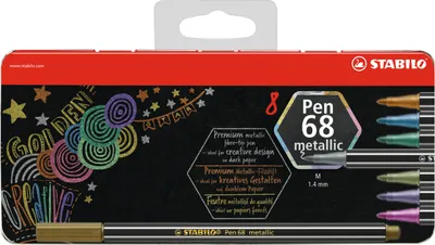 Produktbild von Premium Metallic-Filzstift - STABILO Pen 68 metallic - 8er Metalletui mit Hängelasche - mit 8 verschiedenen Metallic-Farben