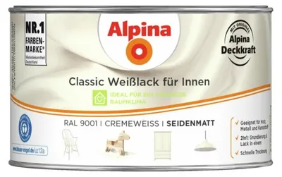 Produktbild von Alpina Weißlack seidenmatt RAL 9001 cremeweiß 300 ml