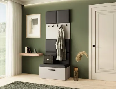 Produktbild von Garderobe MARGARET I , Farbe: Kaschmir + Schwarz, mit gepolsterten Paneelen und Kleiderhaken