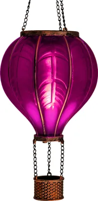 Produktbild von Solar Laterne im Heißluftballon Design mit Flammeneffekt | 20 warm-weiße Lichter | Solarleuchte| inkl. Metallkette | Gesamthöhe ca. 40,5 cm (lila)