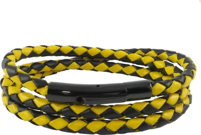 Zdjęcie produktu dla Skórzany naszyjnik Skórzany pasek 6 mm Męski naszyjnik Czarny / Żółty 17-100 cm długości z zapięciem dźwigniowym Czarny pleciony, długość: 70 centymetrów